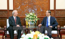 Chủ tịch nước Trần Đại Quang tiếp Đại sứ Bulgaria tại Việt Nam Evgueni Stefanov Stoytchev đến chào từ biệt nhân kết thúc nhiệm kỳ công tác. Ảnh: Nhan Sáng/TTXVN.