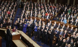 Tổng thống Mỹ Barack Obama đọc Thông điệp Liên bang 2015 trước lưỡng viện Quốc hội Mỹ hôm 21/1. Ảnh Daily Mail