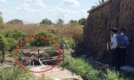 Miệng hầm biogas (khoanh tròn đỏ), nơi xảy ra ngạt khí tập thể khiến 3 người chết. Ảnh: Phúc Hưng