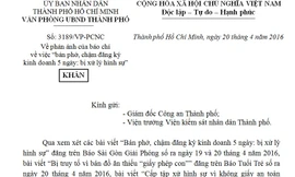 Văn bản khẩn của Phó Chủ tịch UBND TPHCM Lê Thanh Liêm chỉ đạo giải quyết dứt điểm vụ việc “Bán phở, chậm đăng ký kinh doanh 5 ngày: bị xử lý hình sự”. Ảnh: Phương Dy.