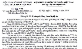 VPF gửi công văn xin lỗi CLB Sông Lam Nghệ An