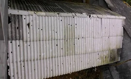 Mái lợp của nhà dân ở Chiêm Hóa (Tuyên Quang) bị thủng lỗ chỗ sau trận mưa đá. Ảnh: Phương Thảo.