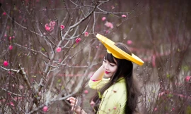 Nữ sinh trường múa khoe sắc bên hoa đào