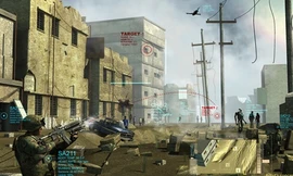 Hình minh họa chương trình Biệt đội X cho thấy một binh sĩ đang bắn đạn thông minh và có robot giống hình dáng người ở phía trước. Ảnh: DARPA