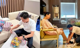 Ông bố "10 điểm" Cường Đô La: Vừa gói quà cho con, vừa chăm vợ sau sinh cực khéo