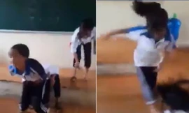 Clip ghi lại những hành động vô cùng bạo lực, phản cảm của nhóm nữ sinh 