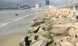 Phát hiện nguồn nước đen ngòm xả thải ra biển. Ảnh: Trương Định