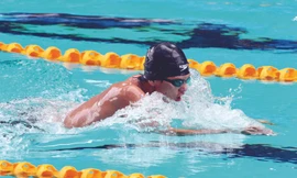 Hoàng Quý Phước trên đường đua tại SEA Games 26 Ảnh: Nhật Quang