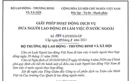 Bố cáo giấy phép xuất khẩu lao động của GS MINH VIỆT: Số 1303/LĐTBXH-GP
