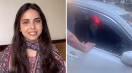 Nữ giảng viên và chiếc xe bị đập cửa kính của cô. Ảnh: Instagram/@prasoliterature