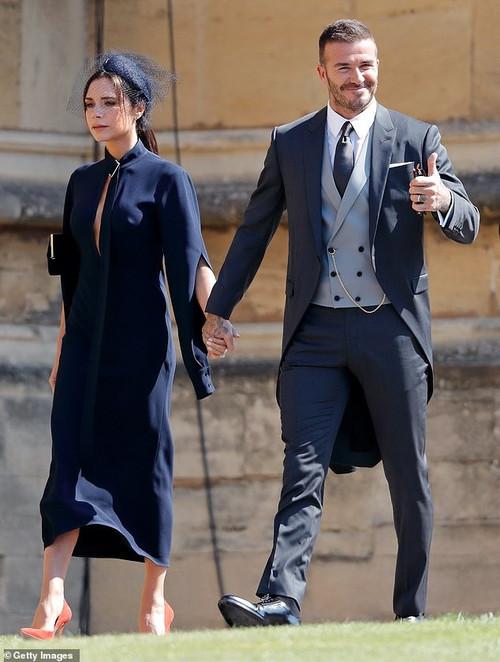 Vợ chồng Beckham dự lễ cưới của Harry và Meghan nhưng không được mời ăn tiệc. Ảnh: Getty Images.