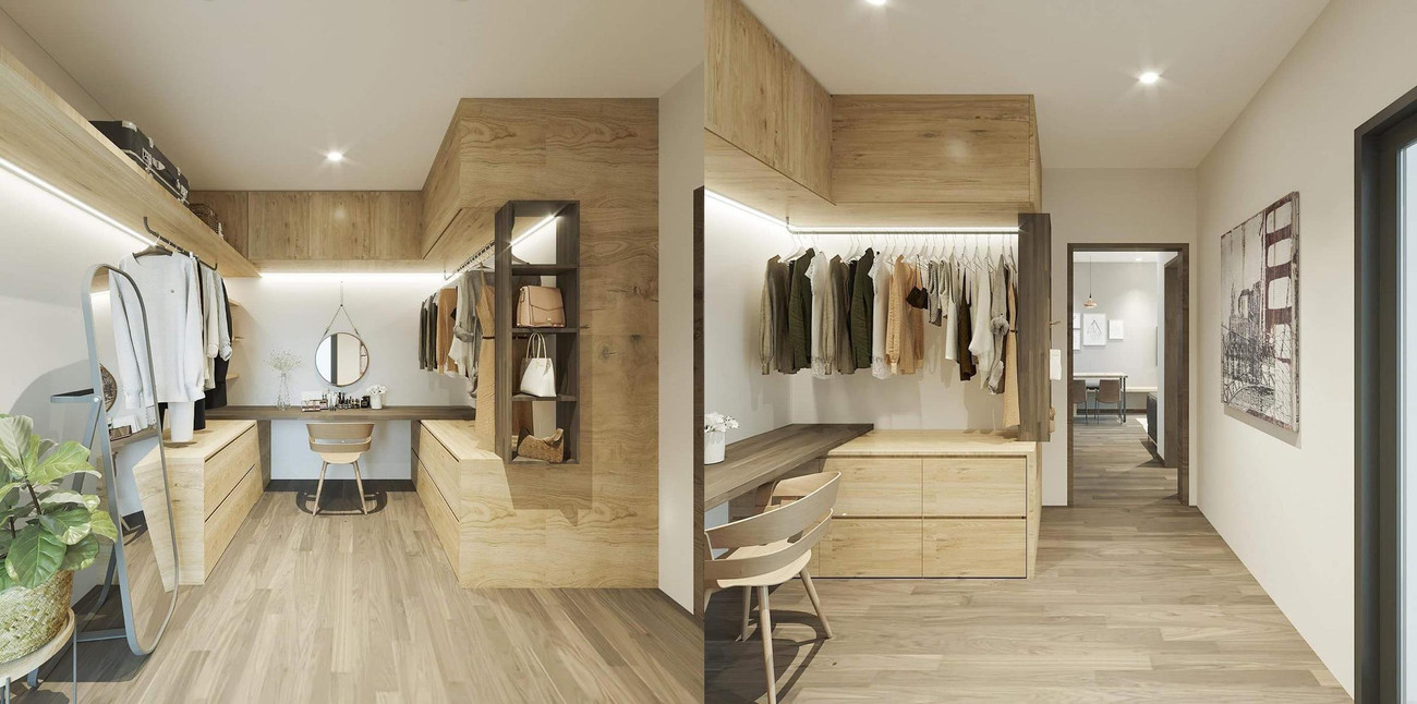 Điểm nhấn trong căn hộ mới của Mai Ngọc là những chi tiết tủ đồ bằng gỗ sồi, tạo sự thân thiện với môi trường mà không làm mất đi vẻ sang trọng của không gian.