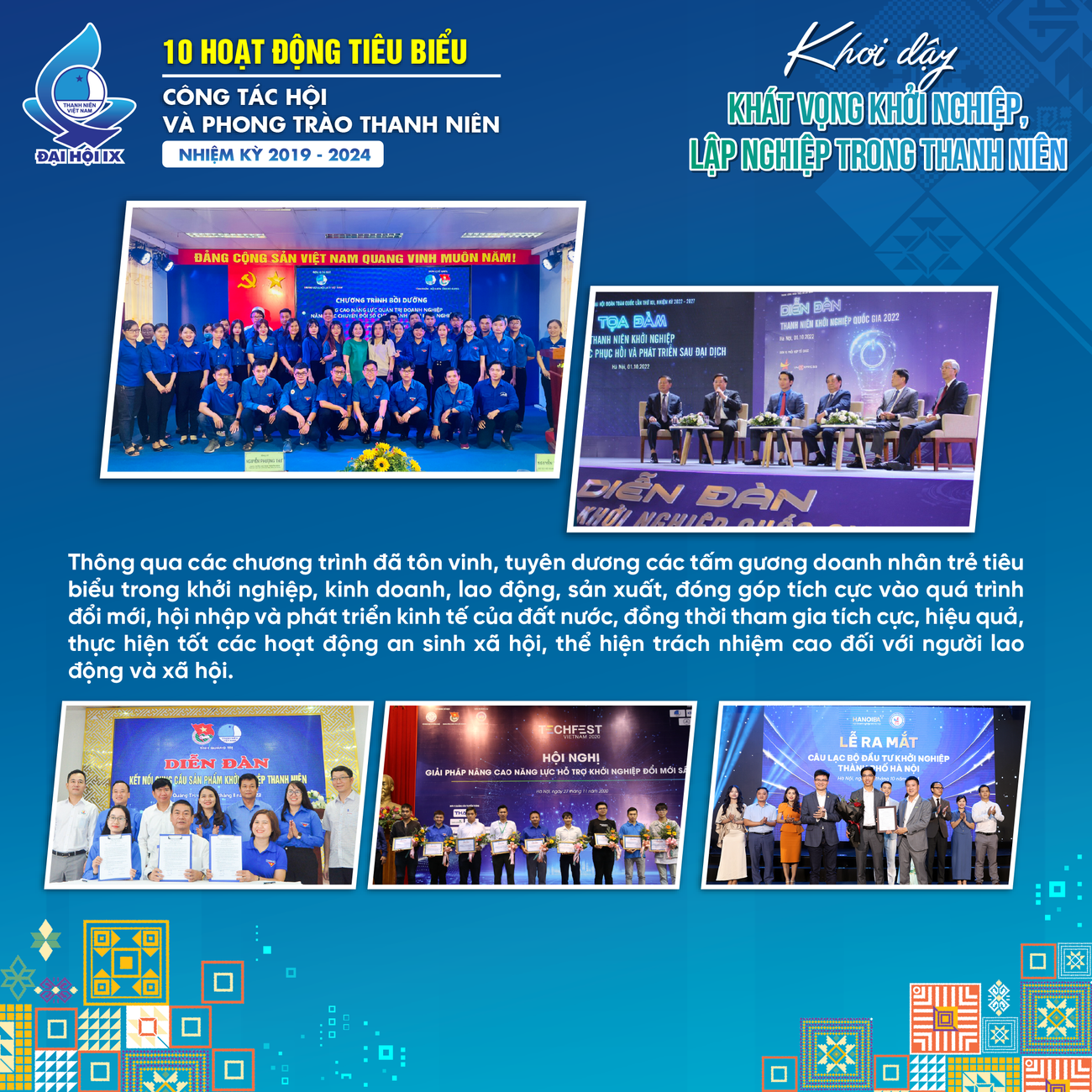 Nổi bật là các hoạt động định kỳ được tổ chức như: giải thưởng “Sao Đỏ - Doanh nhân trẻ Việt Nam tiêu biểu”, Giải thưởng “Sao Vàng đất Việt”, Chương trình bình chọn và trao danh hiệu “Doanh nhân trẻ khởi nghiệp xuất sắc”.