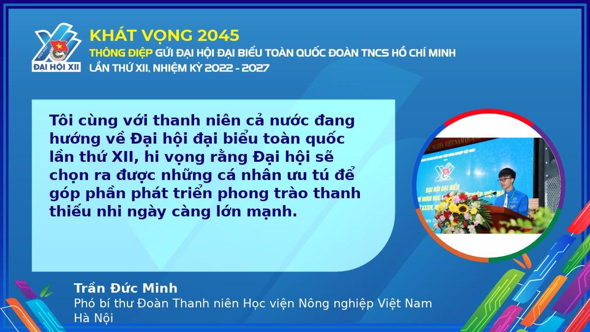 Anh Trần Đức Minh - Chủ tịch Hội Sinh viên Học viện Nông nghiệp Việt Nam. Anh Trần Đức Minh - Chủ tịch Hội Sinh viên Học viện Nông nghiệp Việt Nam.