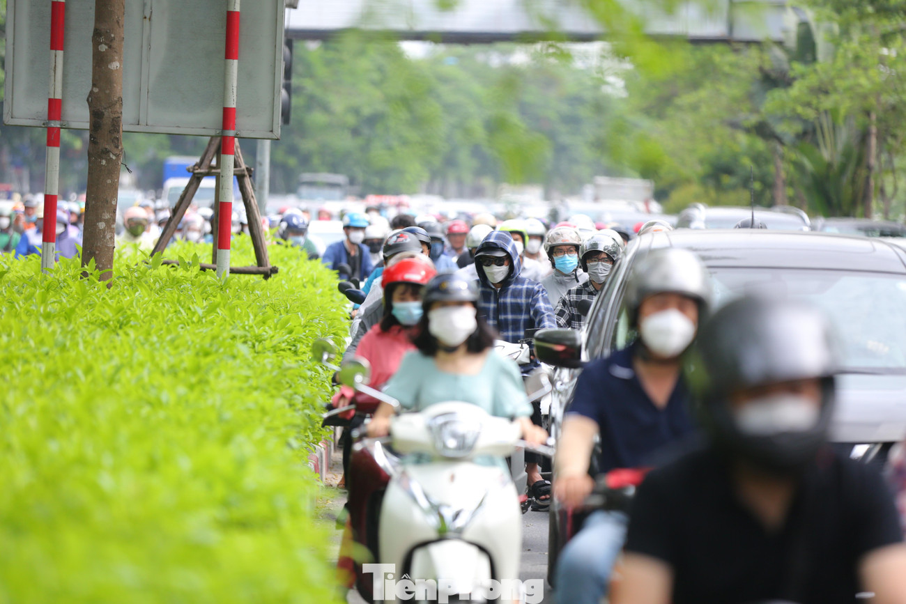 Nhánh lớn của cây đổ đúng vào buổi sáng cao điểm thứ 2 đầu tuần khiến giao thông ùn tắc kéo dài.