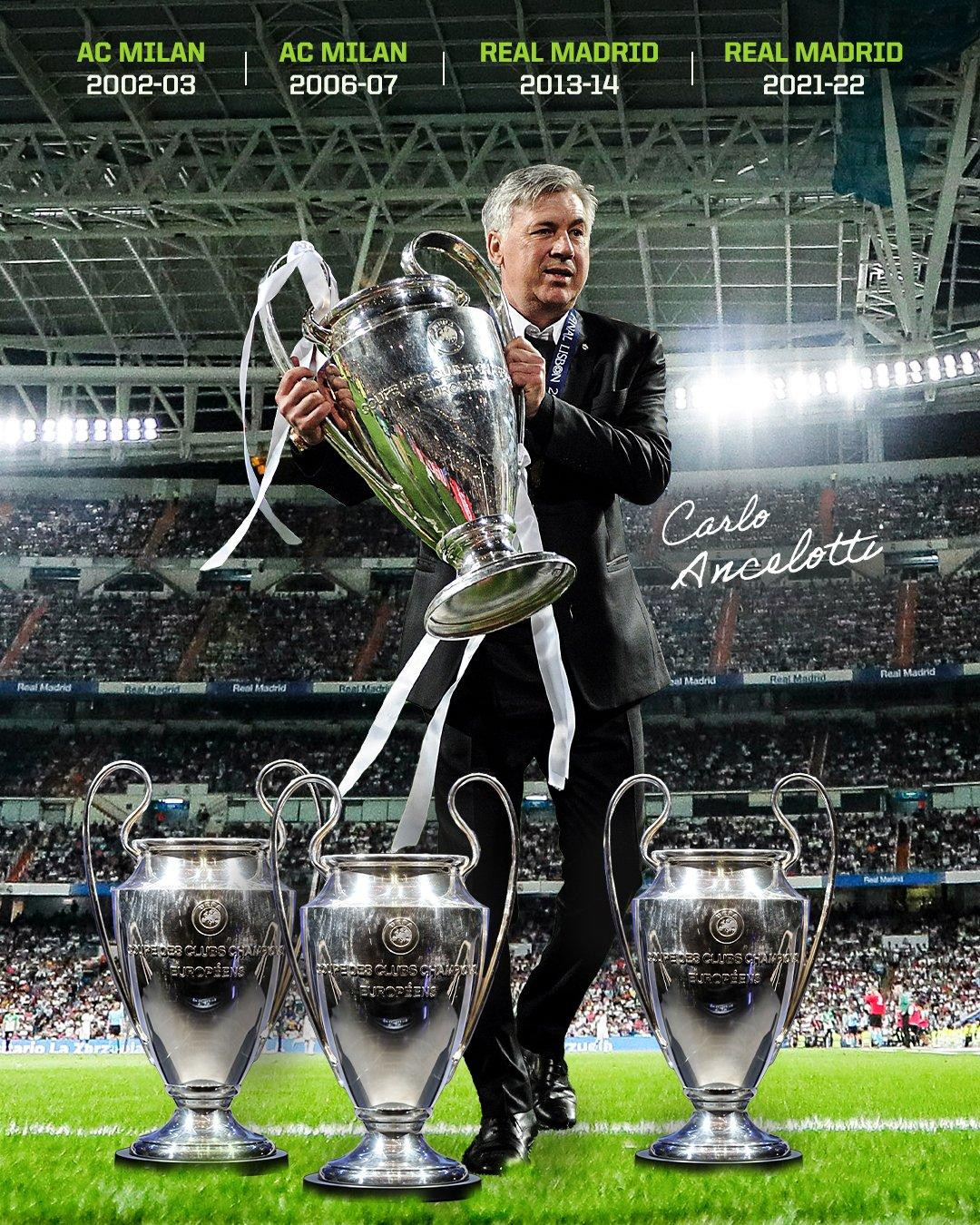 Với 4 lần vô địch, Ancelotti là HLV thành công nhất lịch sử Champions League. (Ảnh: Getty Images)