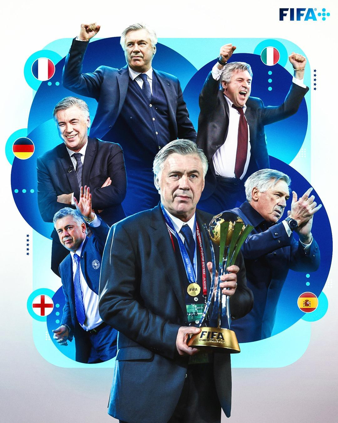 Ancelotti là HLV đầu tiên trong lịch sử vô địch 5 giải đấu hàng đầu châu Âu. (Ảnh: FIFA)