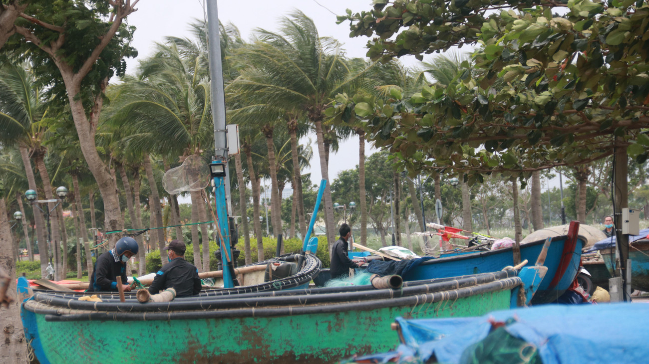 Ngư dân có tàu thuyền nhỏ, thuyền thúng, thuyền gắn máy tại vịnh Mân Thái (quận Sơn Trà) đã chủ động di chuyển, cẩu phương tiện lên bờ, vào sâu vào bên trong các tuyến đường, vỉa hè để đảm bảo an toàn.