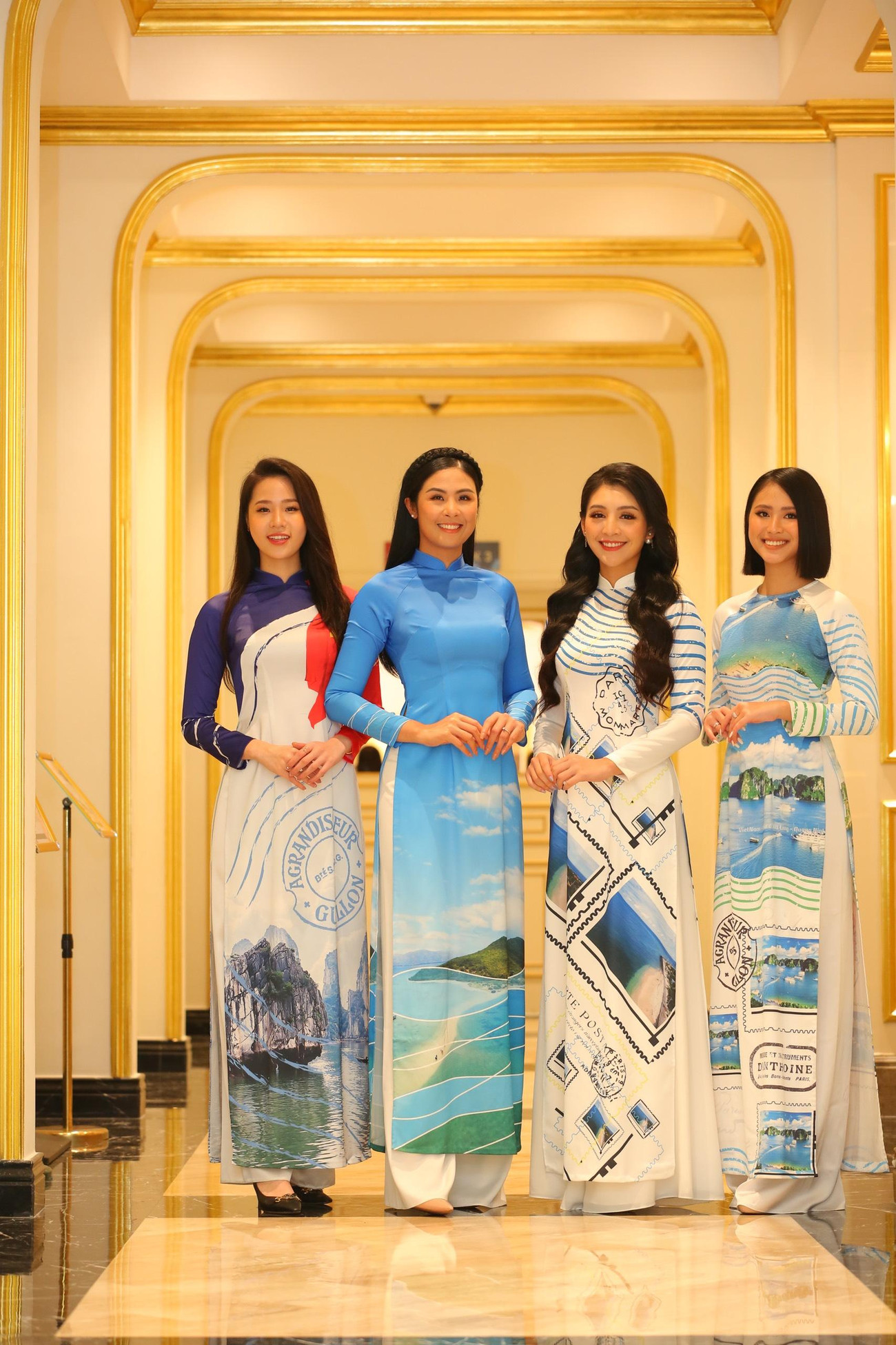 Hoa hậu Ngọc Hân cùng dàn người đẹp mặc trang phục áo dài có họa tiết biển đảo để cổ vũ tinh thần Giải Vô địch Quốc gia marathon và cự ly dài báo Tiền Phong năm 2022, giải đấu được tổ chức ở Côn Đảo - hòn đảo linh thiêng và huyền thoại.