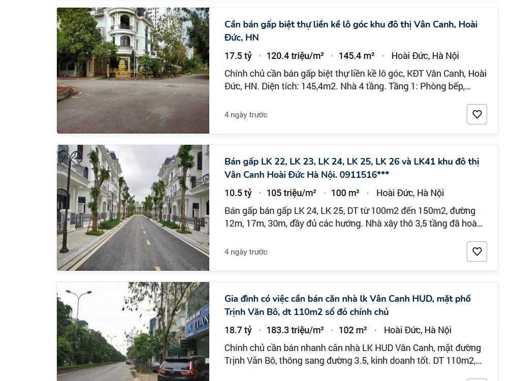 Theo đó, những căn nằm ở mặt đường 17,5m có mức giá dao động từ 75 - 120 triệu đồng/m2. Còn các căn biệt thự, liền kề nằm ở mặt đường 30m có mức giá từ 115 - 160 triệu đồng/m2. Đáng chú ý, các biệt thự liền kề tại Khu đô thị này còn được rao bán ở mức 180 – 210 triệu đồng/m2, tùy vị trí, hiện trạng.