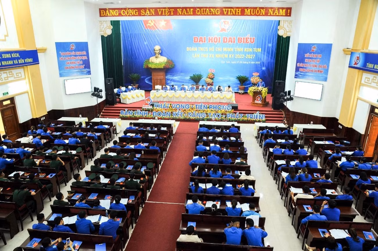 Toàn cảnh Đại hội Đại biểu Đoàn TNCS Hồ Chí Minh tỉnh Kon Tum lần thứ XV, nhiệm kỳ 2022 - 2027.