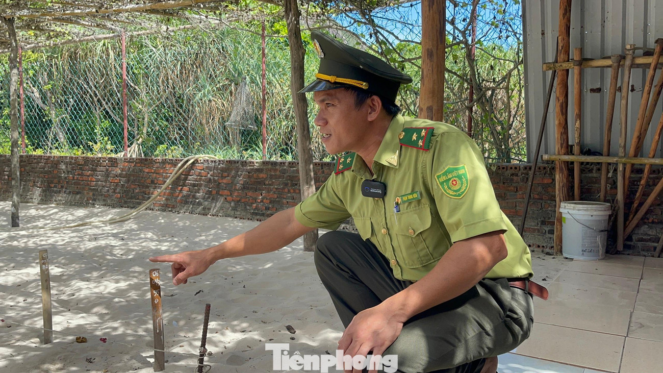 Anh Phạm Trung Kiên - nhân viên kiểm lâm của Trạm Kiểm lâm Hòn Bảy Cạnh, giới thiệu quy trình ấp trứng rùa với đoàn công tác báo Tiền Phong sáng 23/3. Anh Phạm Trung Kiên - nhân viên kiểm lâm của Trạm Kiểm lâm Hòn Bảy Cạnh, giới thiệu quy trình ấp trứng rùa với đoàn công tác báo Tiền Phong sáng 23/3.