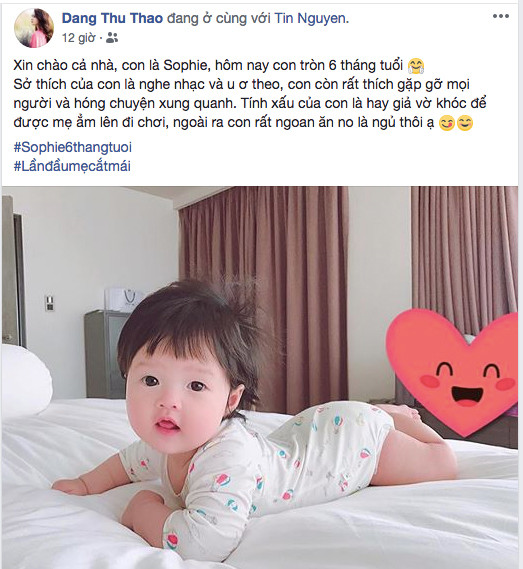 Hoa hậu Thu Thảo chia sẻ hình ảnh con gái trên trang cá nhân. Hoa hậu Đặng Thu Thảo lần đầu khoe con gái đáng yêu tròn 6 tháng tuổi ảnh 1