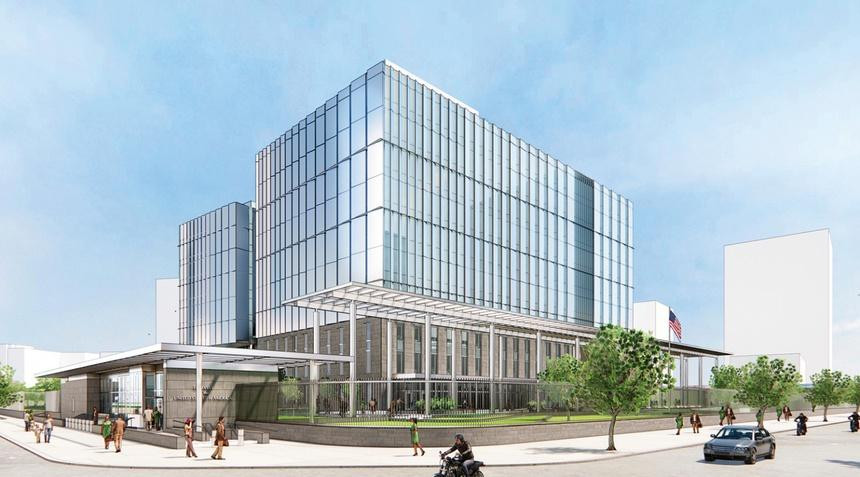 Khu nhà chính của Đại sứ quán Mỹ mới sẽ hướng ra đường lớn. Ảnh: EYP Architecture &amp; Engineering.