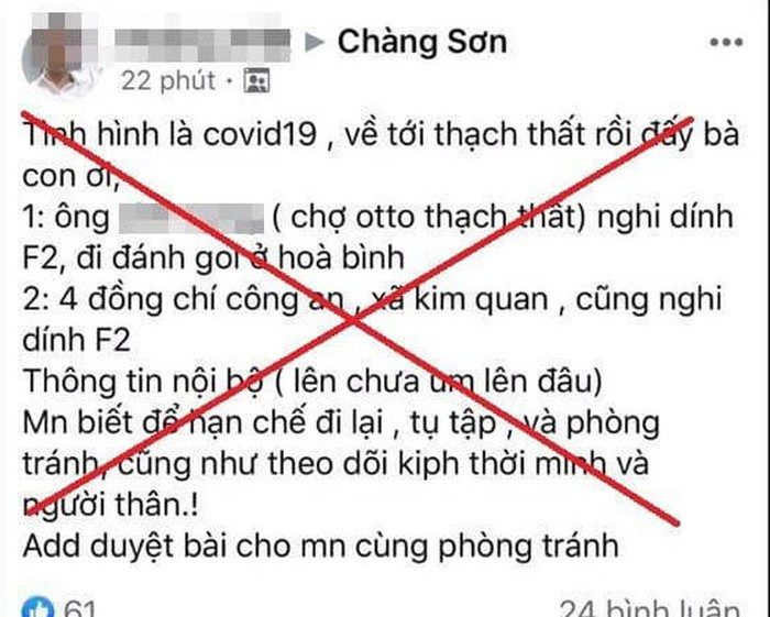 Nội dung N.K.V đăng tải không đúng về dịch Covid-19.