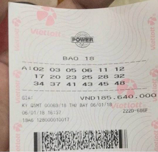 Vé bao 18 xổ số Power 6/55 trị giá 185 triệu vẫn trượt Jackpot 200 tỷ (Vé bao 18 trị giá 185 triệu của Vietlot)