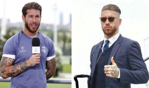 Ramos với kiểu đầu mới (bên phải). Ảnh: Marca 