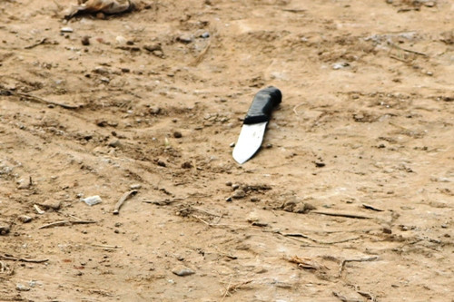 Một con dao vứt tại hiện trường. Ảnh: Giang Chinh 