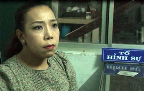 Bà Phạm Lê Hoàng Uyển tại cơ quan điều tra. Ảnh: Công an cung cấp. 