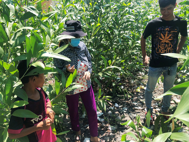 Vị trí chị Trúc phát hiện bé trai sơ sinh bị vùi trong đất và cùng người thân nhanh chóng cứu sống đứa bé.
