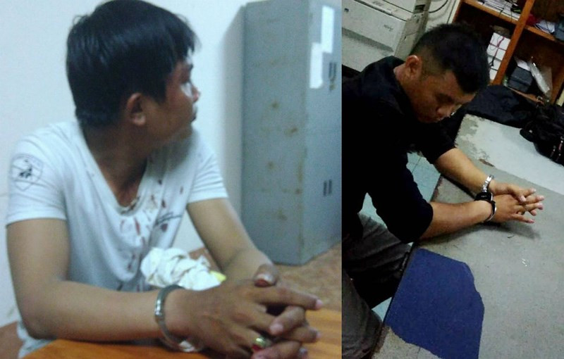 Hai nghi can Lực và Đức tại cơ quan công an. 