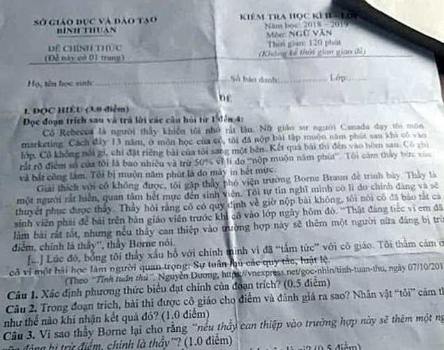 Đề tih được cho là bị lộ ở tỉnh Bình Thuận