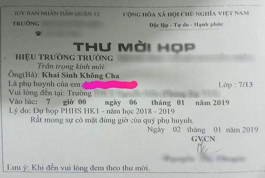 Thư mời họp phụ huynh gây bức xúc