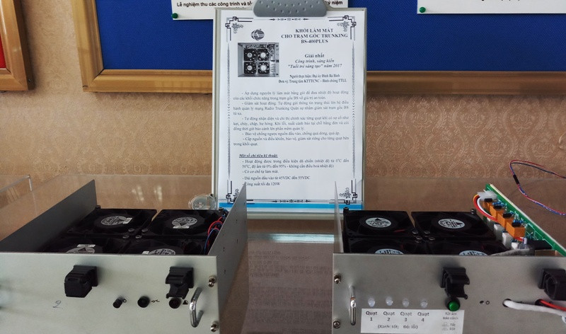 Công trình Khối làm mát cho trạm gốc Trunking BS-400PLUS của đại uý Đinh Bá Bình (Binh chủng Thông tin liên lạc) được lựa chọn tham gia Giải thưởng TTST trong Quân đội lần thứ XVIII