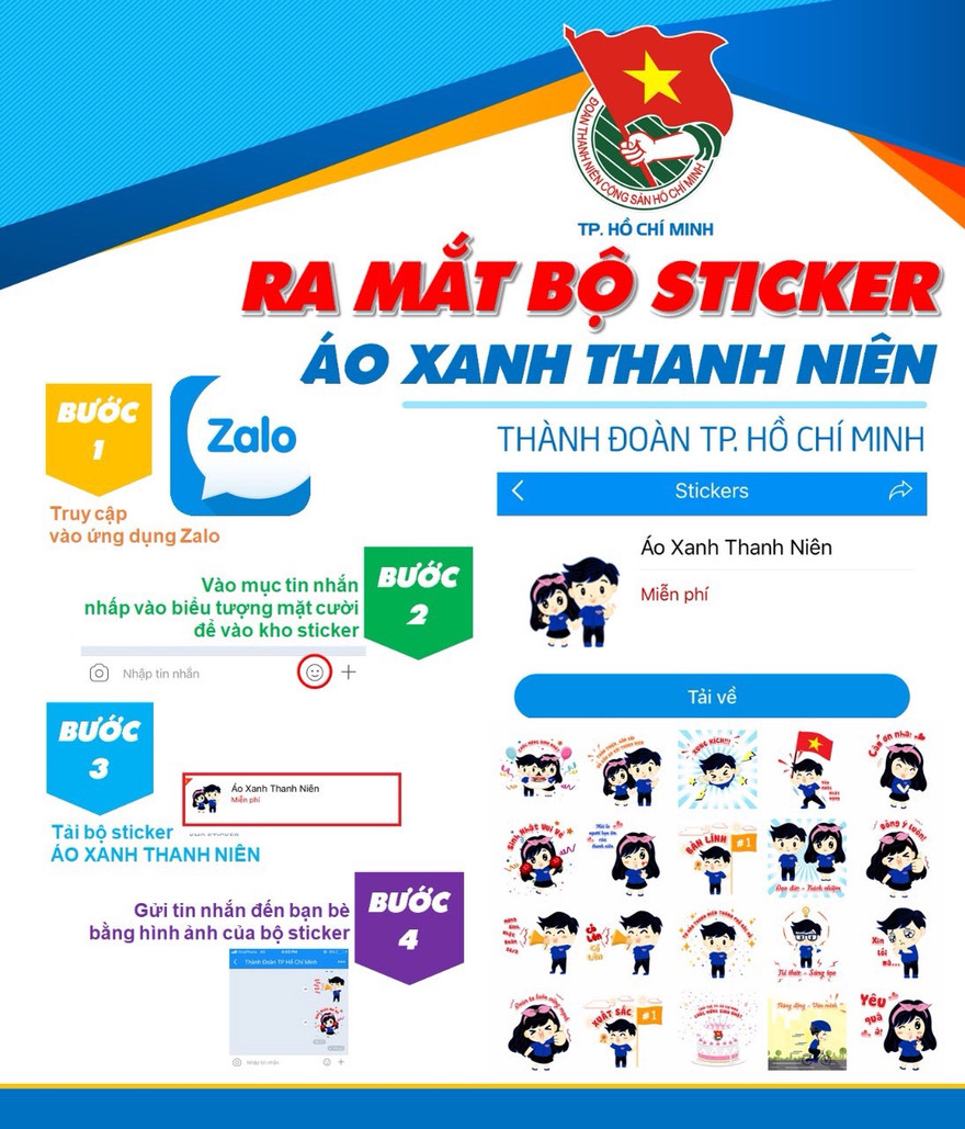 Ngộ nghĩnh hình ảnh màu áo tổ chức Đoàn qua bộ sticker chibi