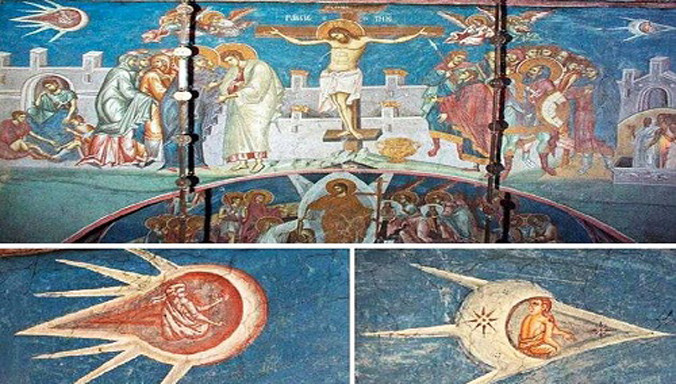 Bức tranh tường "Chúa Jesus bị đóng đinh trên cây thánh giá". Ảnh: Tu viện Visoki Decani, Nam Tư.