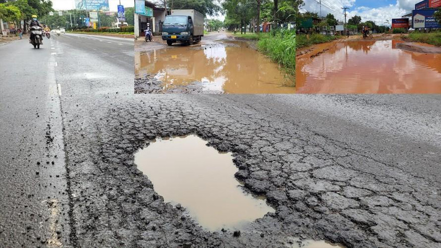 Tuyến đường khu vực Tây Nguyên hư hỏng.