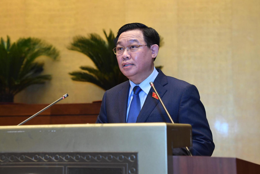 Chủ tịch Quốc hội Vương Đình Huệ phát biểu bế mạc kỳ họp. Ảnh Như Ý