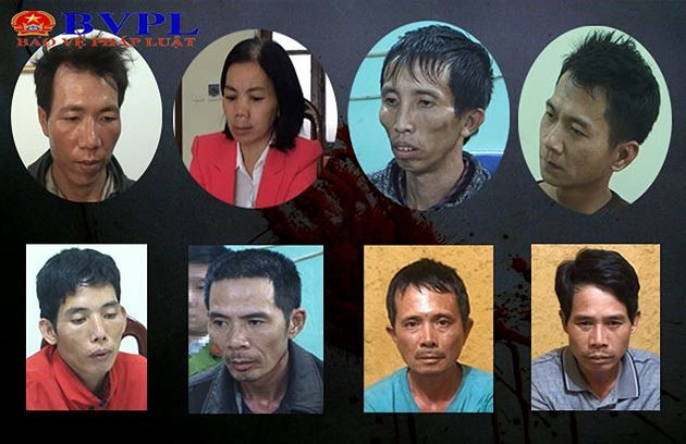 Băng nhóm tội ác (từ trái qua phải, từ trên xuống dưới): Lường Văn Hùng, Bùi Thị Kim Thu, Bùi Văn Công, Vương Văn Hùng, Lường Văn Lả, Phạm Văn Nhiệm, Phạm Văn Dũng, Cầm Văn Chương