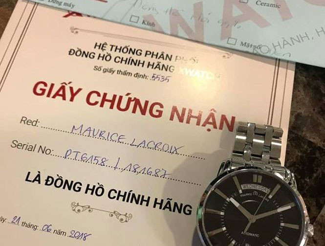 Giấy chứng nhận được Xwatch cấp cho chiếc đồng hồ fake