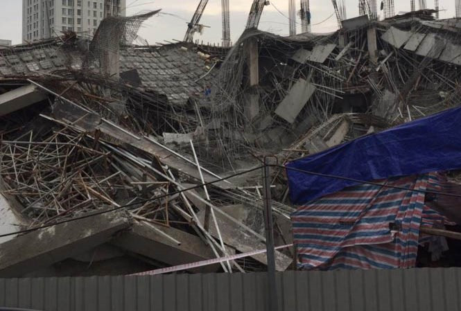 Hiện trường vụ sập đổ công trình tại dự án trường mầm non Vườn Xanh ngày 25/9. 