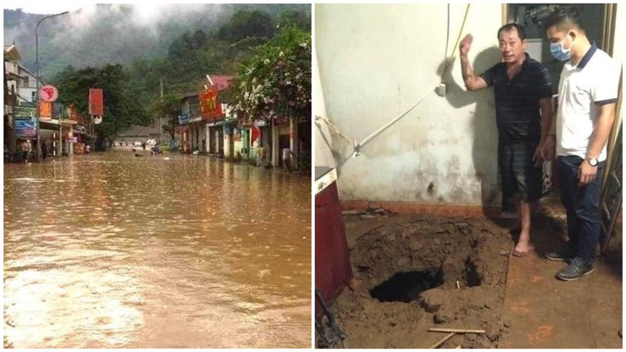 Mưa lớn gây sạt lở, xuất hiện hố tử thần trong nhà dân ở Nghệ An