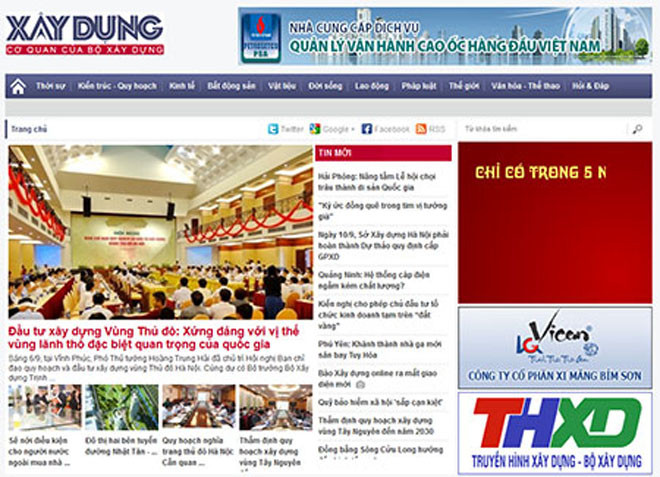 Giao diện mới của Báo Điện tử Xây dựng.