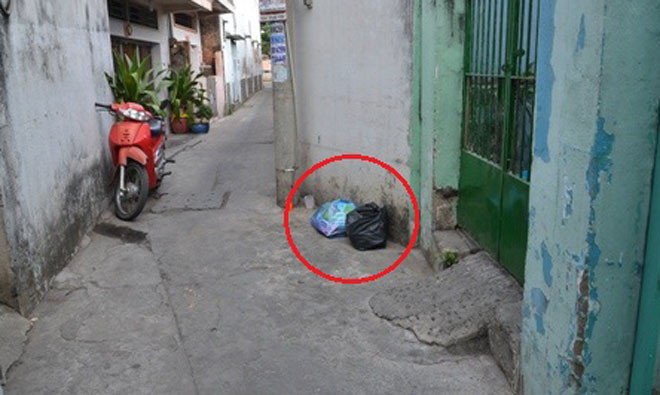 Vị trí vòng tròn đỏ nơi phát hiện xác bé gái sơ sinh.