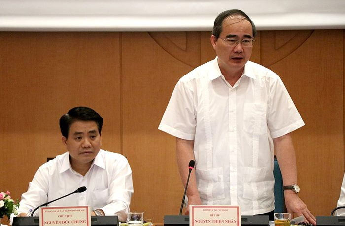 Ông Nguyễn Thiện Nhân phát biểu tại buổi làm việc với Hà Nội