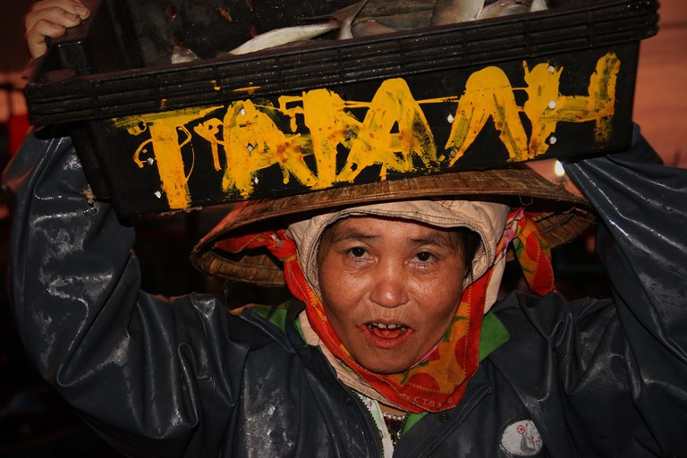 Nhọc nhằn những nữ phu đội cả tấn cá nơi cửa biển